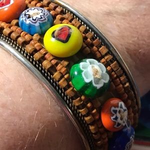 Millifore Murano Venetian glass vintage silver-tone bead cuff, cool, unique